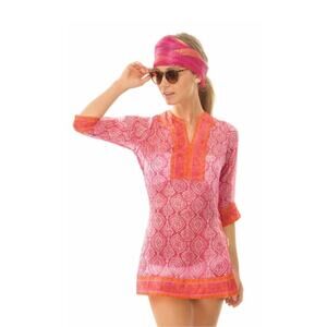 Gretchen Scott Silk Tunic - Easy Breezy Pink 3 Qt Sleeve Cover-up Tunic Retro XS